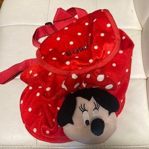 Disney World Parks plush Minnie Mouse Backpack 2 compartment storage pullstring
